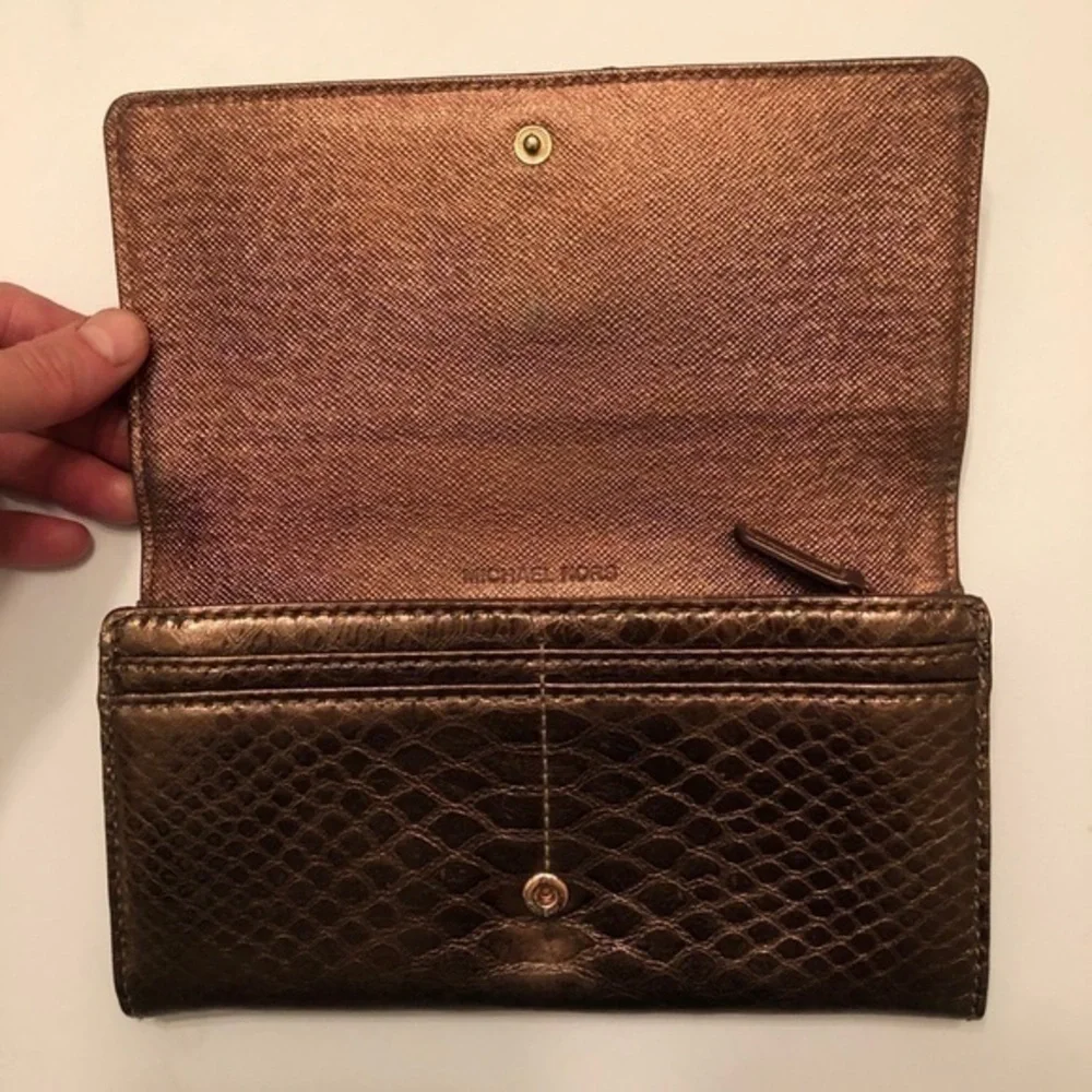 Michael kors brown metallic leather wallet